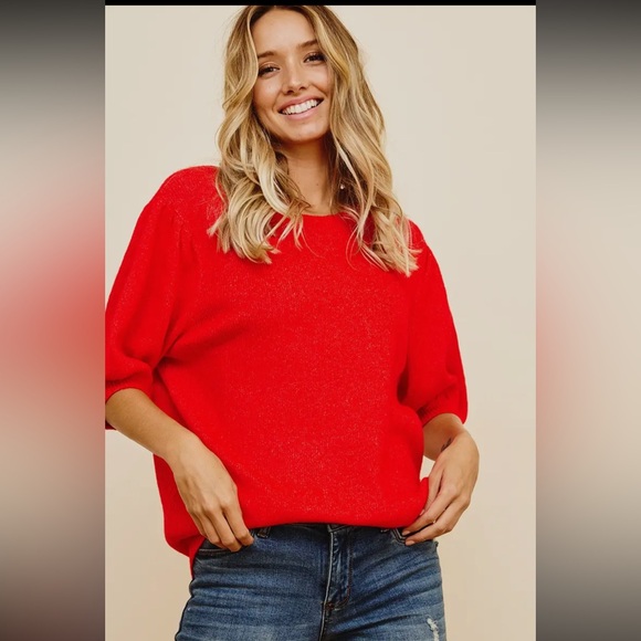 Boho Puff Sleeve Cropped Sweater - Picture 2 of 5